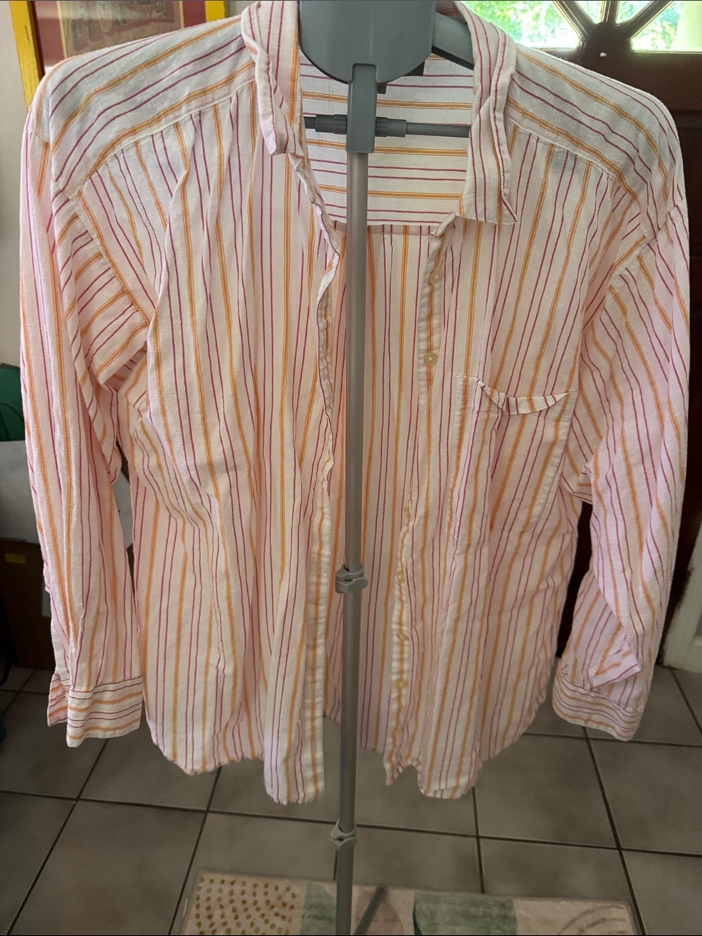 LOFT Pink Orange & White Striped Button-Down Shirt